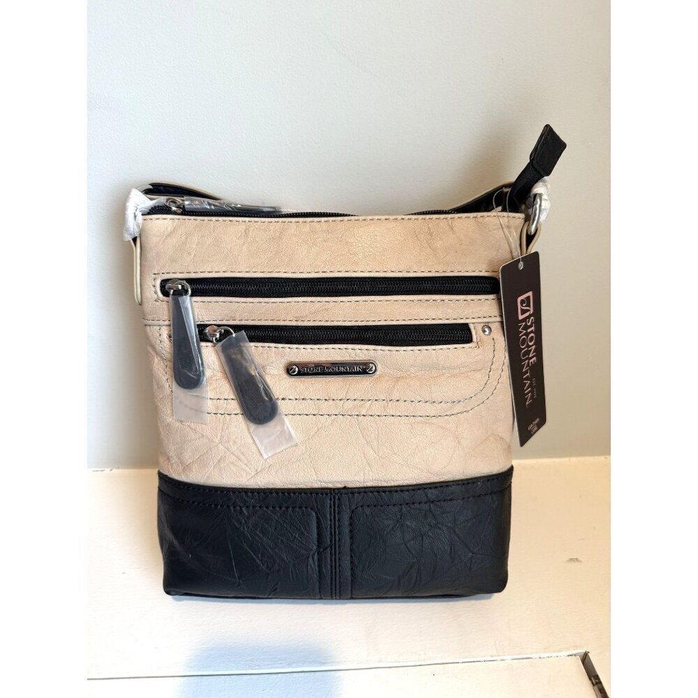 NWT Stone Mountain Luciana Crossbody Leather Bag Tan Black $169 [jb]